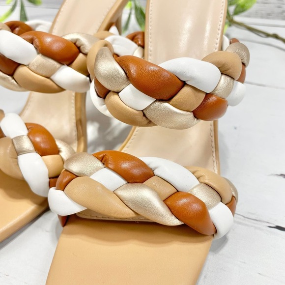 NEW Women's Camel Open Toe Pumps with Braided Straps - Size 6 - Picture 3 of 9